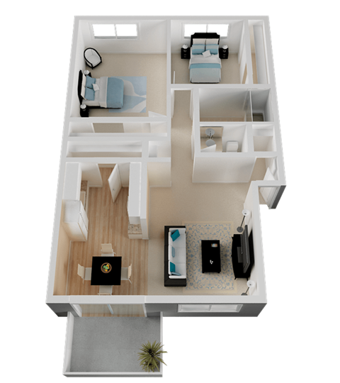 Floor plan for 2 beds, 1.5 baths, 1025 sqft